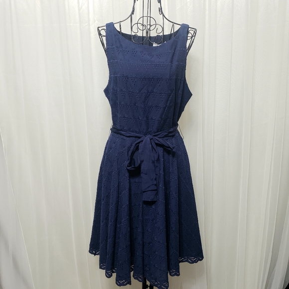 BB Dakota NWT Sz 8 Navy Eyelet Fit & Flare Dress - Picture 16 of 16